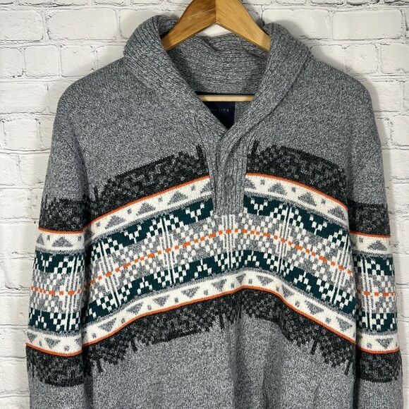 American Eagle‎ AE Sweater Mens LT Shawl Collared Button up Gray Cabincore - Picture 2 of 6